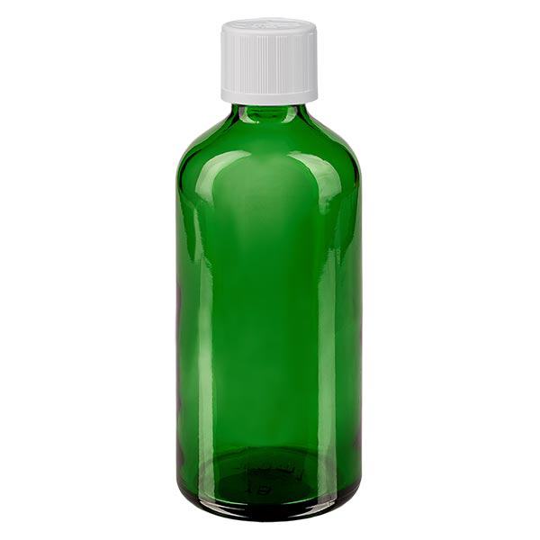 Apothekenflasche grün 100ml Tropfverschluss weiß Kindersicherung Standard Apothekenflasche grün 100ml Tropfverschluss weiß Kindersicherung Standard