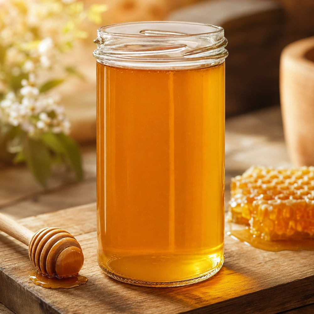277ml Sturzglas ohne Deckel (TO66) UNiTWIST UNiTWIST Sturzglas 277ml mit goldenem Honig gefüllt auf Holzbrett mit Honiglöffel und Wabe - ideal für Marmelade und Hon