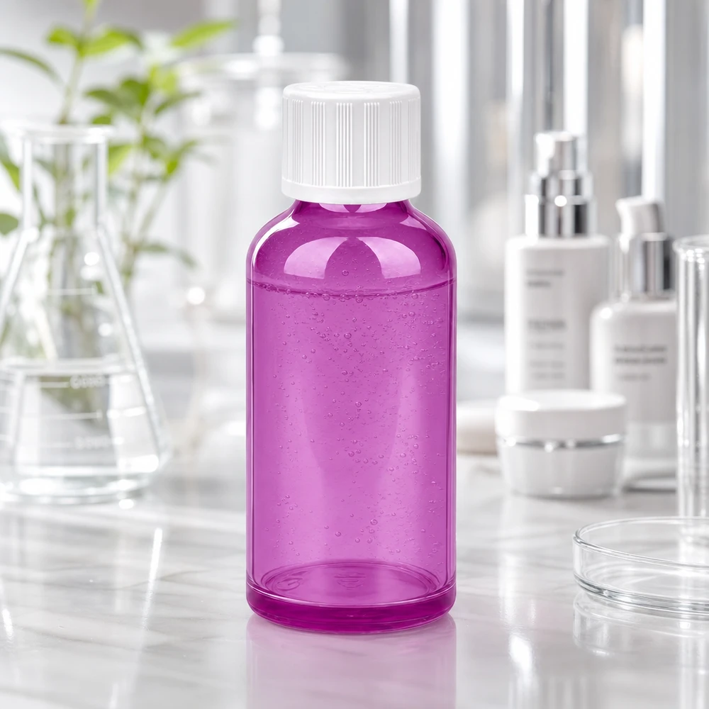 50ml Flasche 11mm Schraubverschluss weiß Standard Kindersicher PurpleLine UT18/50 Robuste 50ml Flasche aus violettem Kunststoff mit kindersicherem weißem Drehverschluss
