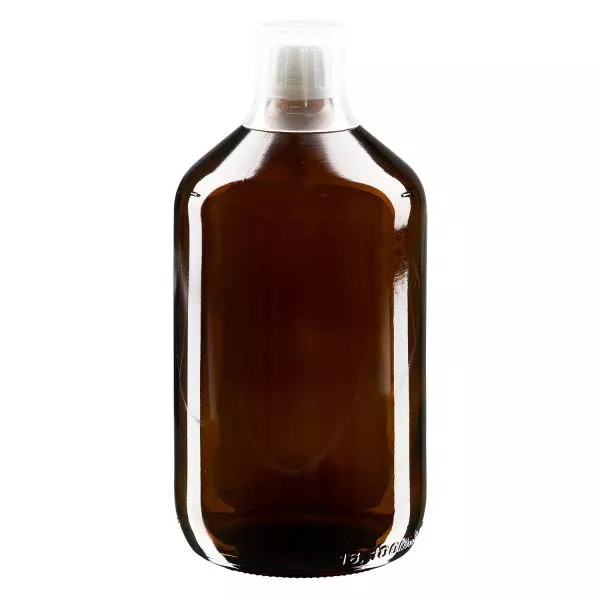 1000ml Medizinflasche braun, Verschluss Originalitätsverschluss mit Dosierbecher 30ml ApoGlas