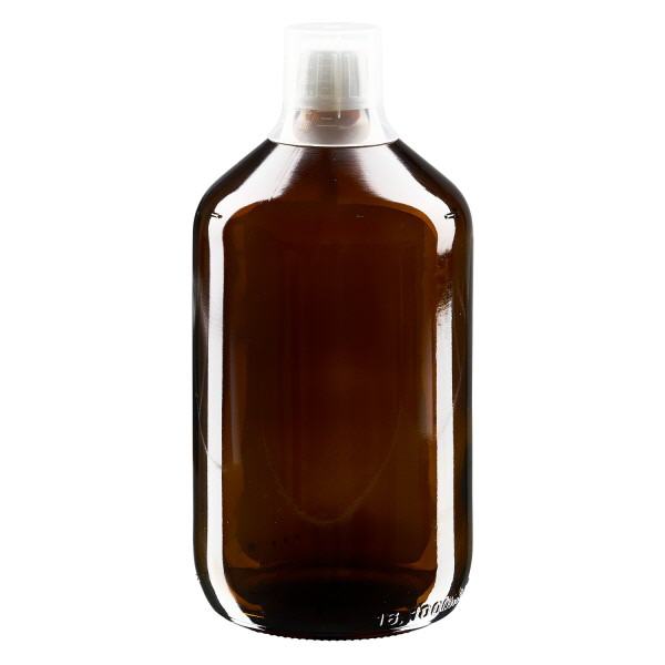 1000ml Medizinflasche braun, Verschluss Originalitätsverschluss mit Dosierbecher 30ml ApoGlas