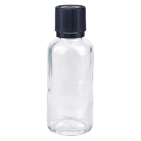 Apothekenflasche klar 30ml Tropfer Giessring 1mm schwarz Kindersicherung Blindenwarnsymbol Originalitätsverschluss Apothekenflasche klar 30ml Tropfer Giessring 1mm schwarz Kindersicherung Blindenwarnsymbol Originalitätsverschluss
