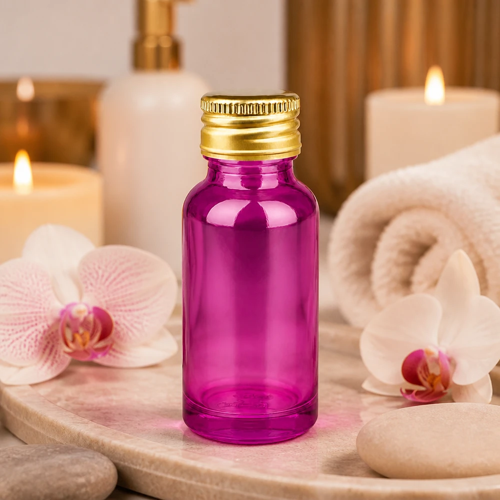 20ml Flasche 11mm Schraubverschluss Alu-Gold Standard PurpleLine. UT18/20 Kompakte 20ml Glasflasche in intensivem Lila mit Standard-Verschluss für professionelle Anwendung