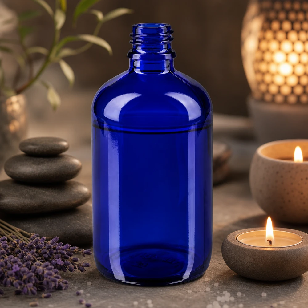 Tropfflasche 100ml DIN 18 BLAUGLAS Traditionelle Apothekerqualität: 100ml blaue Glasflasche für pharmazeutische Standards