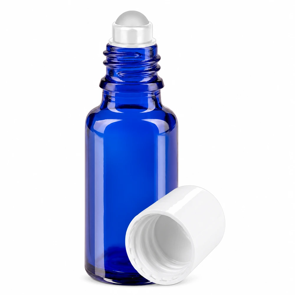 Apothekenflasche blau 20ml Roll-On Verschluss weiß Kobaltblaue Glasflasche 20ml mit Roll-On Applikator und weißer Schraubkappe STD
