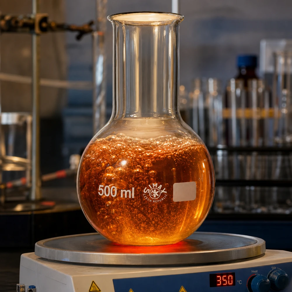 Professioneller Stehkolben 500ml in Laborumgebung für analytische Chemie und Forschungsarbeiten