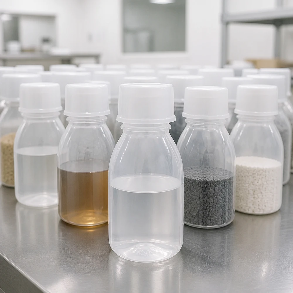 Sammlung transparenter 10ml Enghals Schraubflaschen mit unterschiedlichen Probeninhalten