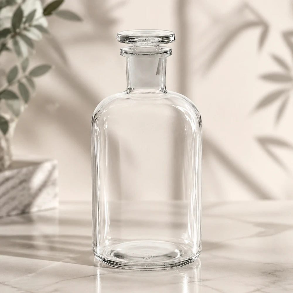 Klarglasflasche 500ml Rundschulter mit Enghals und Stopfen für Parfüm und Raumdüfte