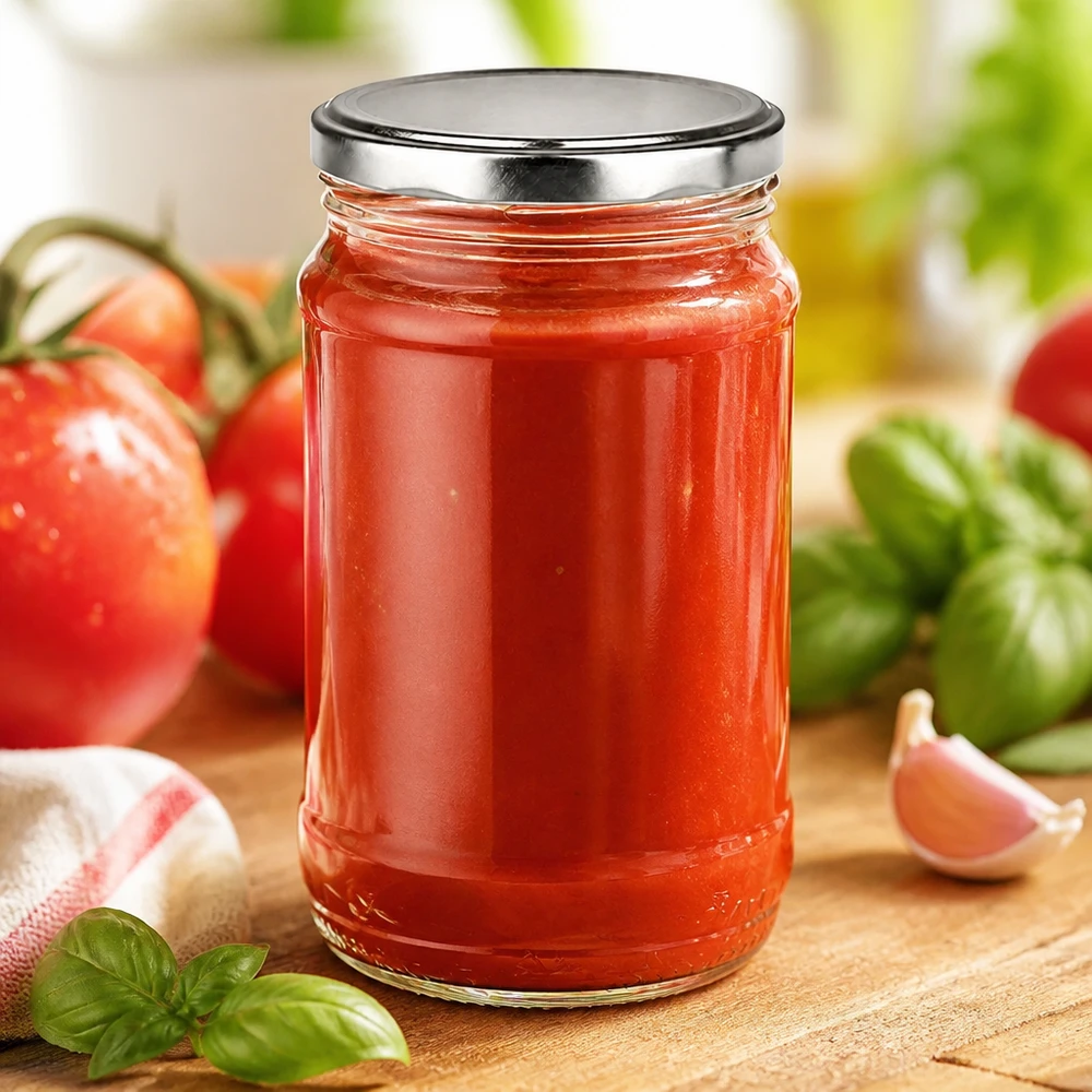 UniTwist Rundglas 370ml mit BasicSeal Deckel silber ideal zum Einkochen von Tomatensoße