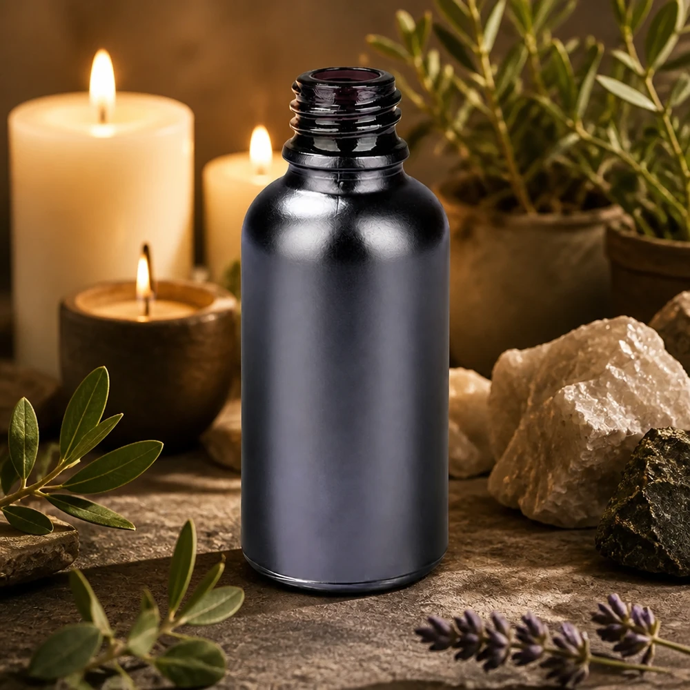 Stilvolle BlackLine Apothekerflasche 30ml mit glänzender Oberfläche und modernem UT18/30 Gewinde