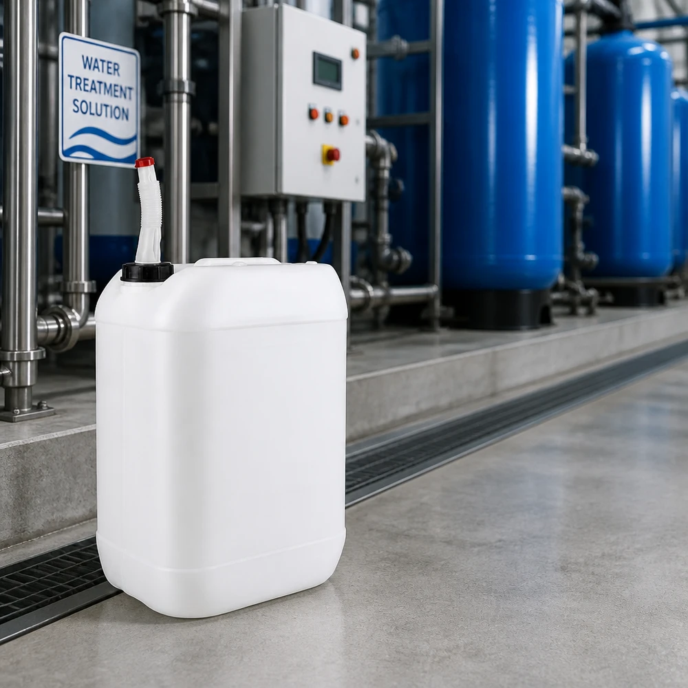 Kanister 25 Liter mit Auslaufrohr Flex Lebensmittelechter 25L Kunststoffkanister mit Flex-Auslaufrohr für chemische Wasserbehandlungslösungen