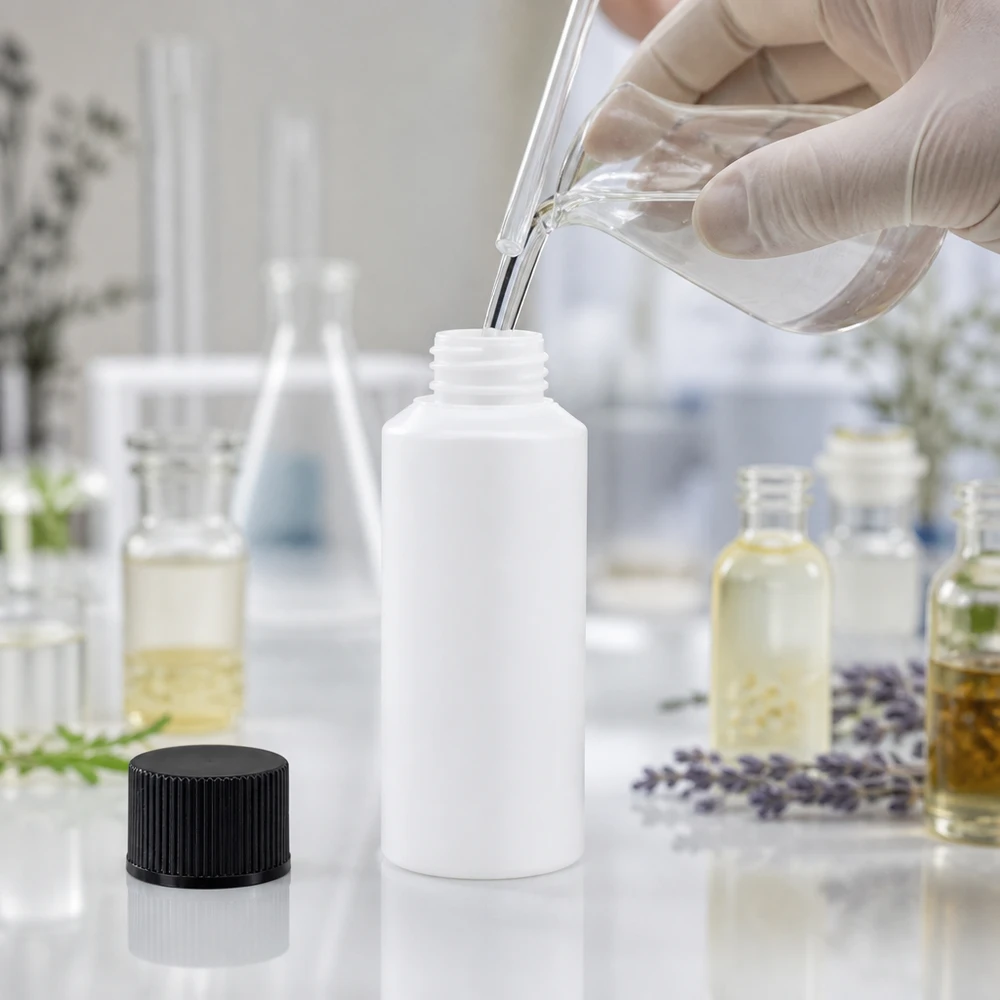 HDPE Rundflasche 30ml weiss mit schwarzem SV ideal für ätherische Öle und Laborflüssigkeiten