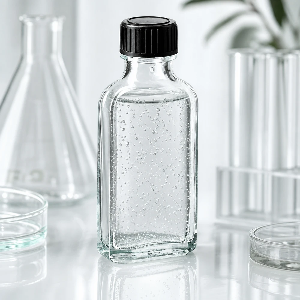 50 ml Meplat klar Schraubverschluss mit EPE-Dichtscheibe 50 ml Laborflasche Meplat klar mit EPE-Dichtscheibe zwischen Erlenmeyerkolben und Reagenzgläsern