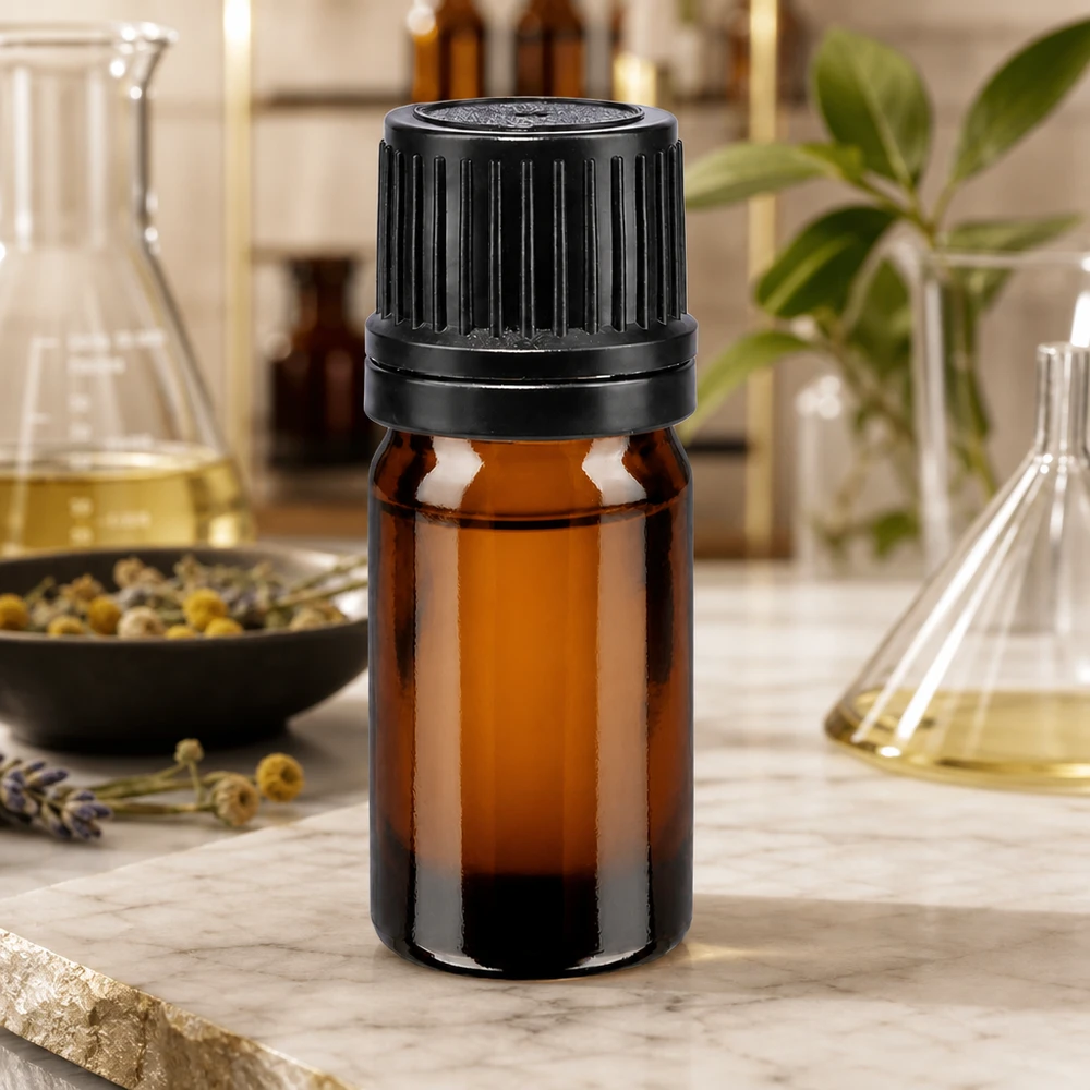 Apothekenflasche braun 5ml Schraubverschluss schwarz Giessring Originalitätsverschluss Miniatur-Apothekenflasche 5ml in Bernsteinfarbe mit manipulationssicherem Schraubdeckel