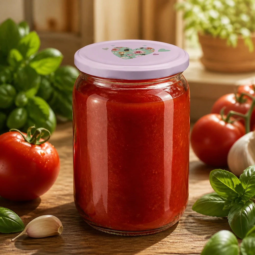 UNiTWIST Rundglas 555ml mit Schraubdeckel Herz rosa für selbstgemachte Tomatensoße geeignet