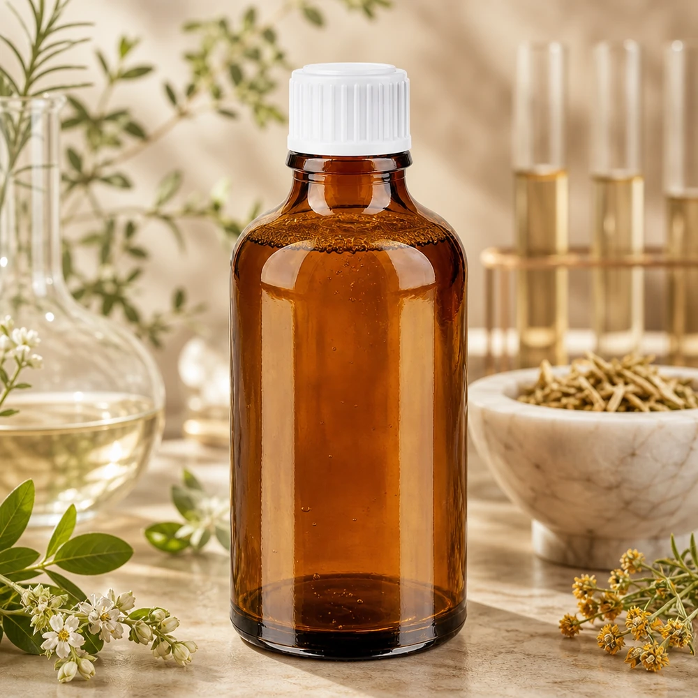 Kleine braune Glasflasche 50ml mit weißem Verschluss für Naturheilkunde und Phytotherapie