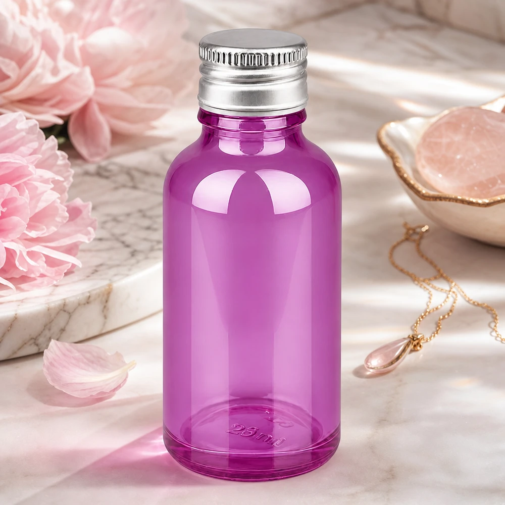 30ml Flasche 11mm Schraubverschluss Alu-Silberer Standard PurpleLine.UT18/30 Kompakte violette Glasflasche 30ml ideal für DIY-Kosmetik und Seren-Aufbewahrung
