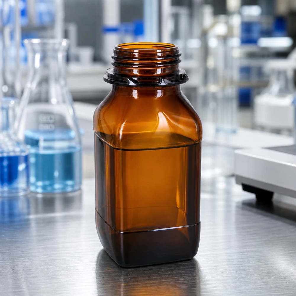 500ml Braunglas-Vorratsflasche - Ihr zuverlässiger Schutz für wertvolle Substanzen Dickwandige 500ml Chemikalienflasche aus robustem Braunglas für den Laborbereich