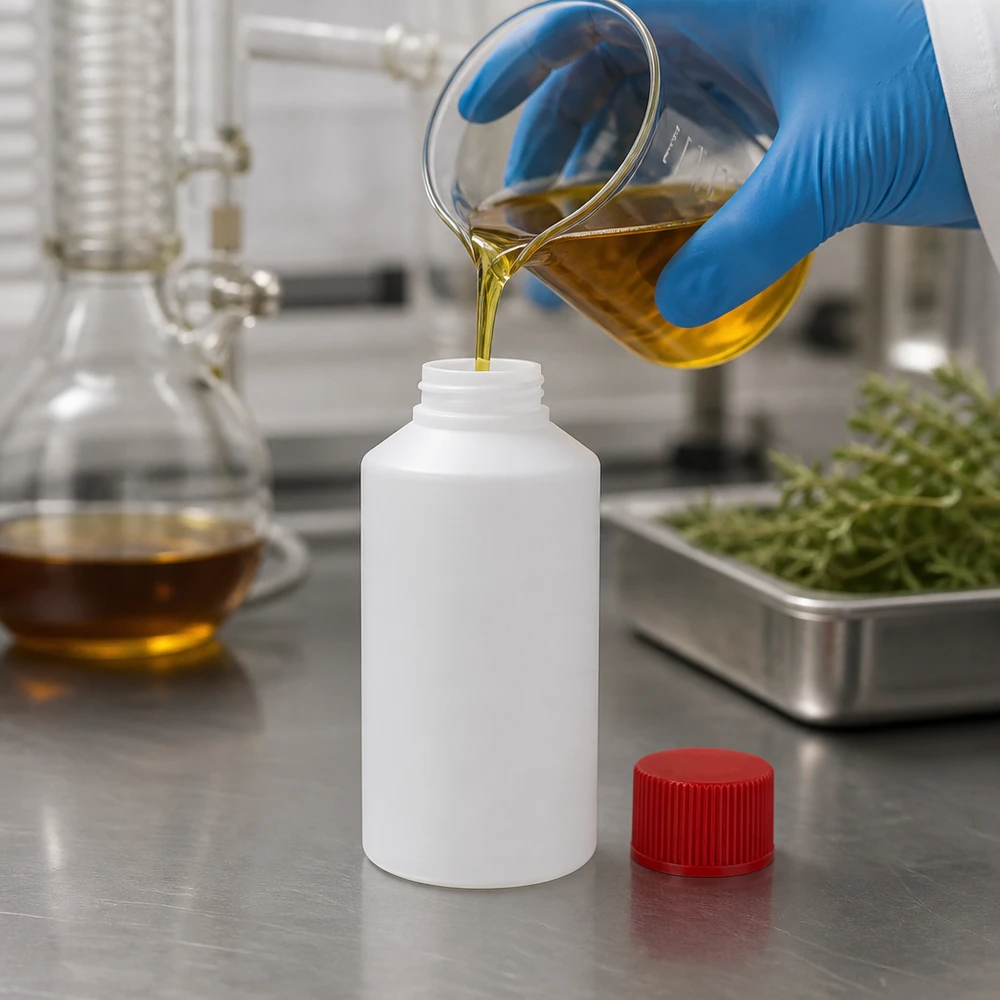 Kleingebinde HDPE Flasche 50ml weiß mit kindersicherem rotem Verschluss für Extrakte