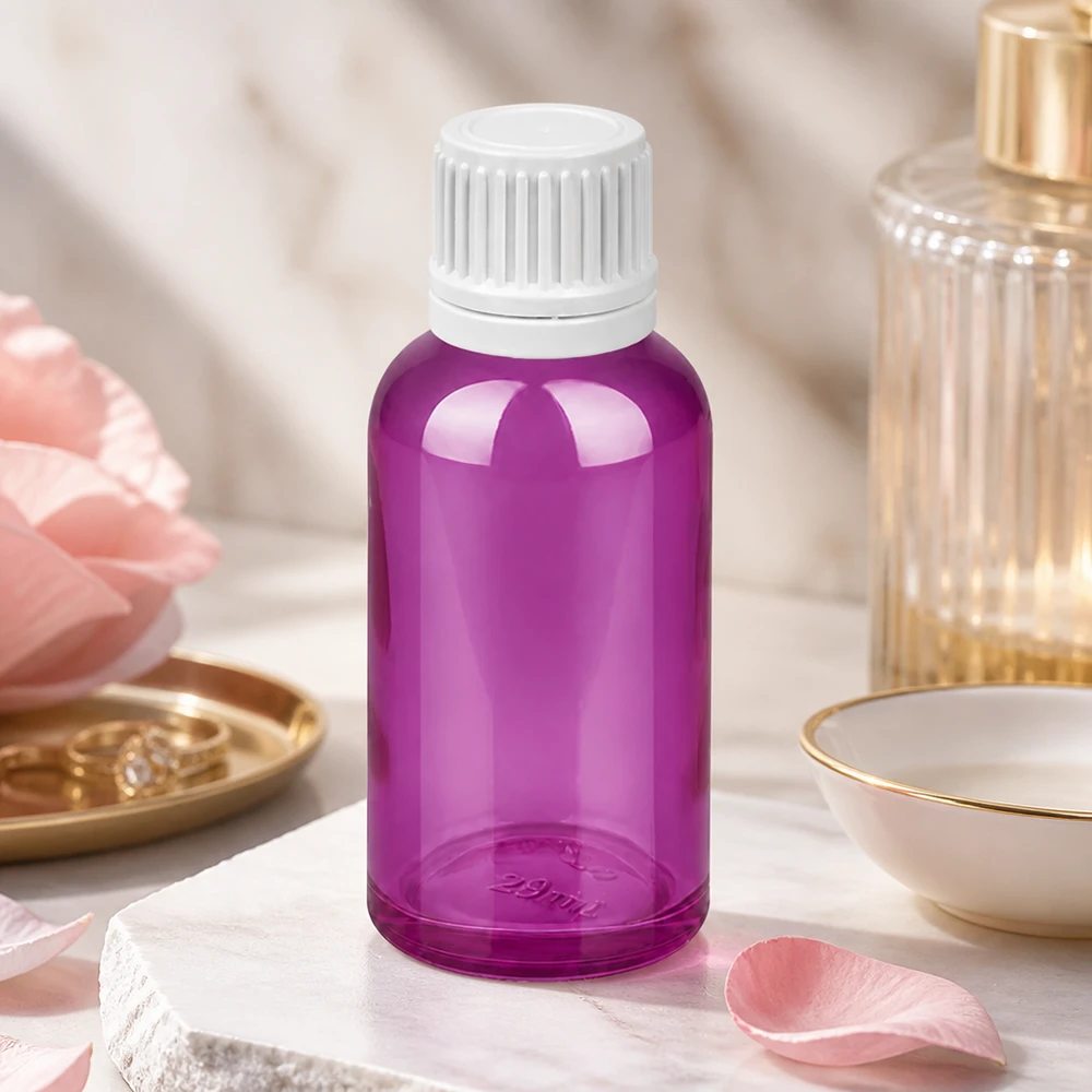 30ml Tropfflasche 0.7mm weiss Originalität Schraubverschlusserschluss PurpleLine UT18/30 Violette Glasflasche 30ml mit auslaufsicherem OV Verschluss für Laboranwendungen