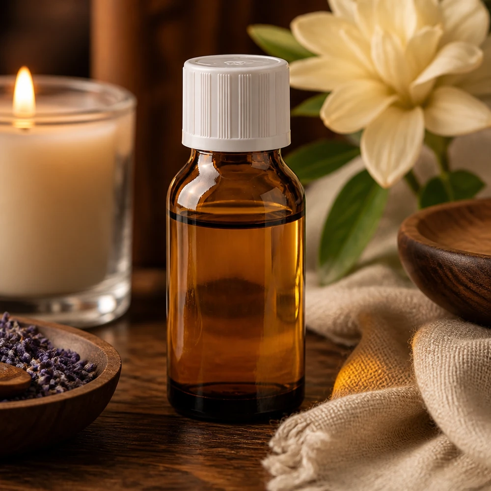 Aromatherapie-Aufbewahrung in bernsteinfarbener 30ml Glasflasche mit kindersicherem Weißverschluss
