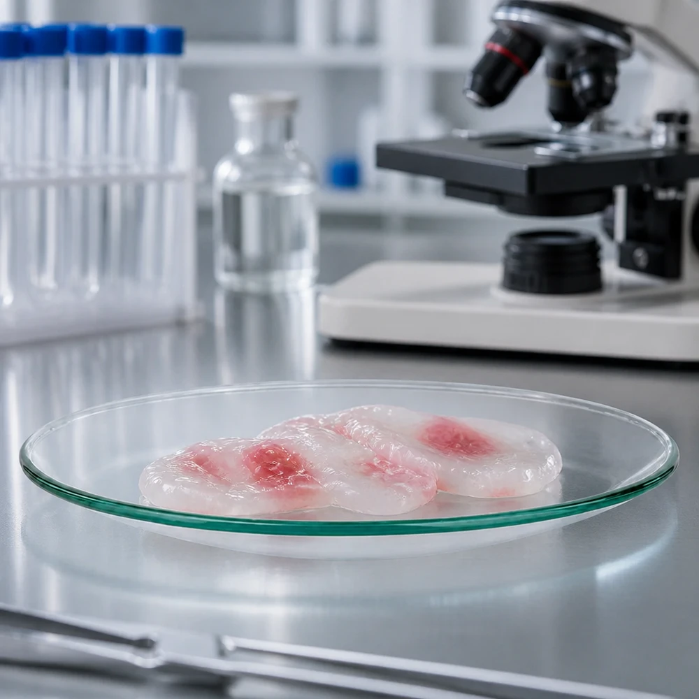 Uhrglasschale ø60 mm Kristallklare Laborschale 60mm mit organischen Proben für biotechnologische Forschungsarbeiten