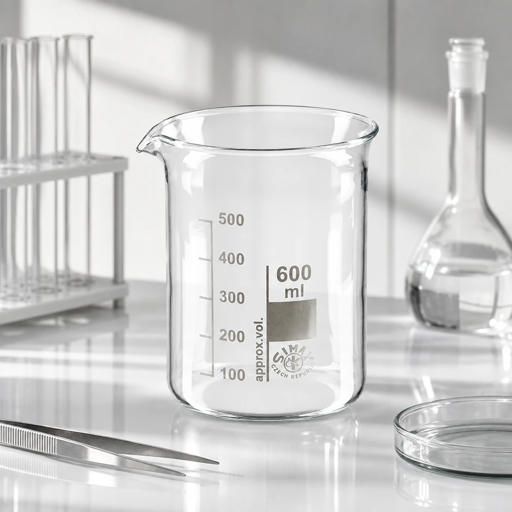 Stabiles Becherglas 600ml aus temperaturbeständigem Borosilikatglas für den täglichen Laboreinsatz