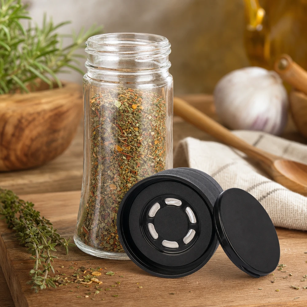 Salz-/Gewürzglas 95ml mit Mühle (grob) schwarz Gewürzglas 95ml mit drehbarem schwarzen Mahlwerk gefüllt mit mediterranen Kräutern