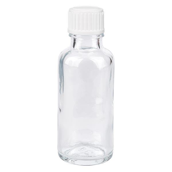 Apothekenflasche klar 30ml Schraubverschluss weiß Standard Apothekenflasche klar 30ml Schraubverschluss weiß Standard