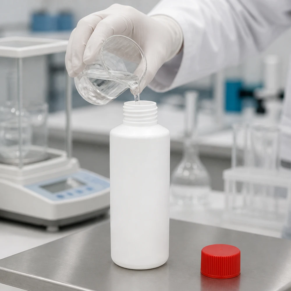 Apothekenflasche HDPE 100ml weiß, mit rotem Schraubverschluss Robuste HDPE Weithalsflasche 100ml in Weiß mit rotem SV für pharmazeutische Anwendungen