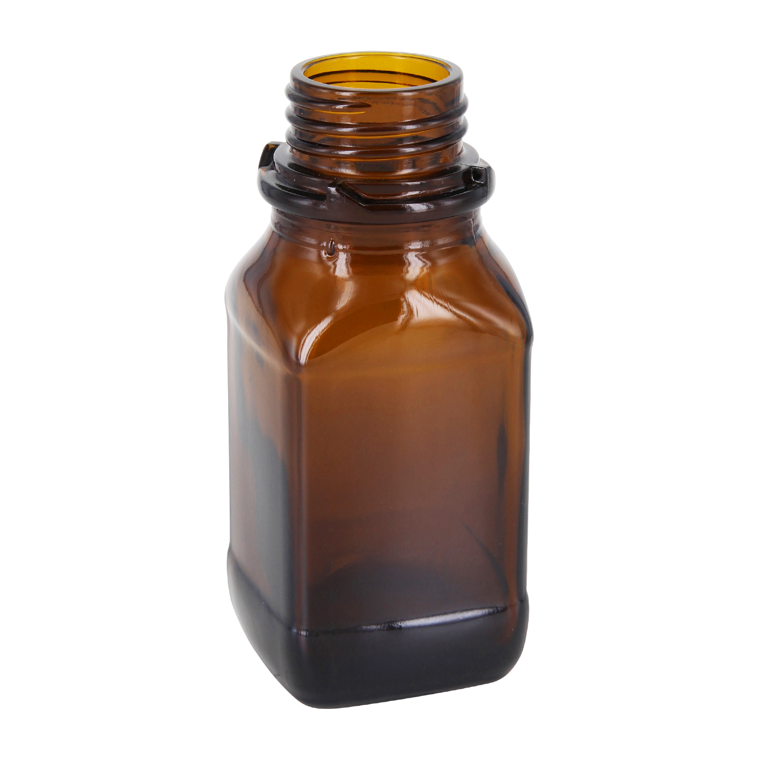 ? Braune 100ml Chemikalienflasche aus Glas mit Schraubgewinde ohne Verschluss auf weißem Hintergrund