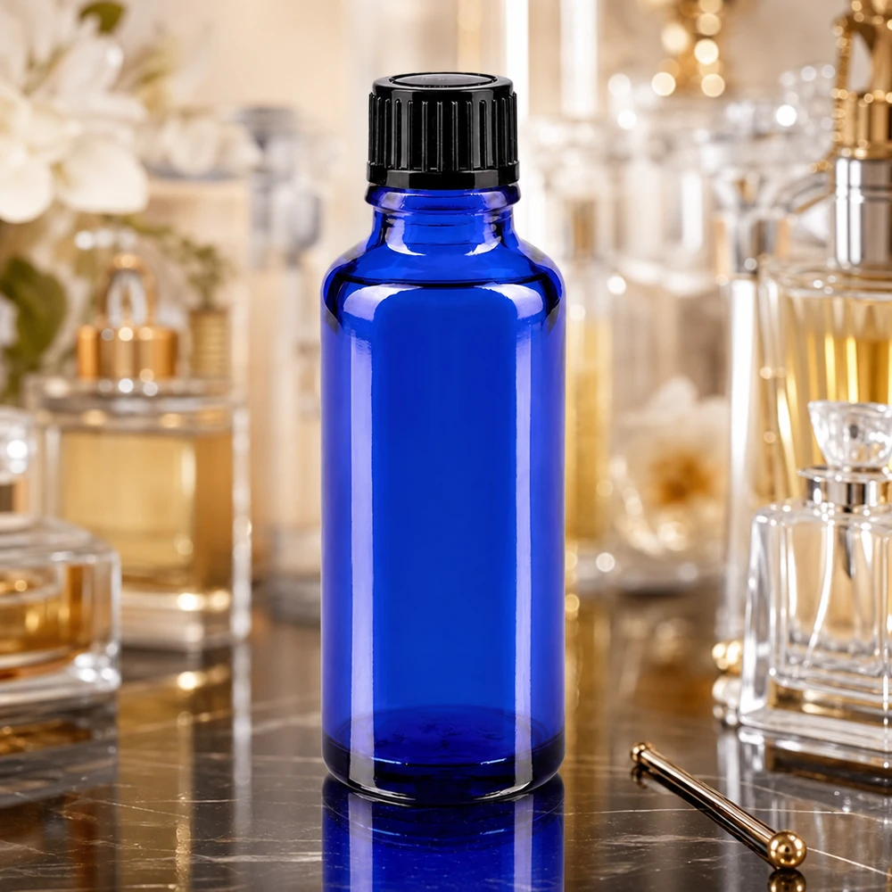 Apothekenflasche blau 30ml Schraubverschluss schwarz Standard Kobaltblaue Apothekerflasche 30ml mit UV-Schutzglas und schwarzem 11mm Standardverschluss