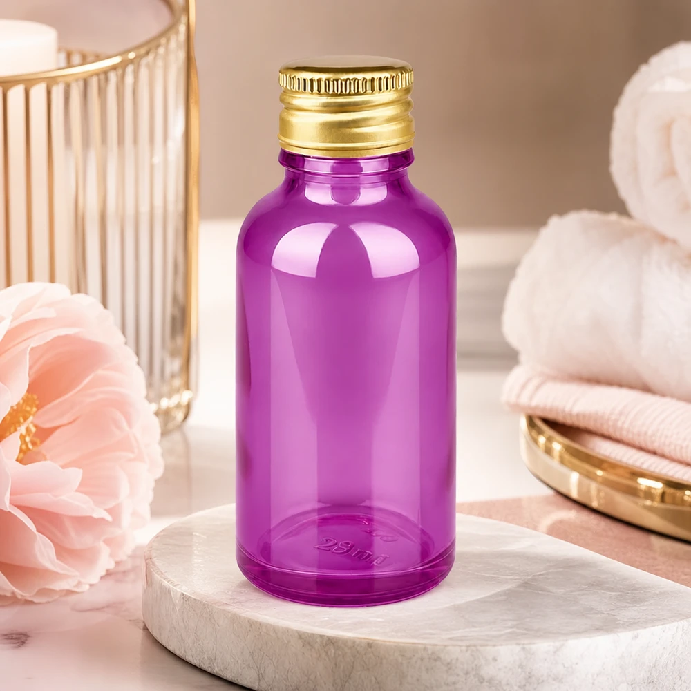 30ml Flasche 11mm Schraubverschluss Alu-Gold Standard PurpleLine. UT18/30 30ml Violettflasche mit UV-Schutz und goldenem Verschluss optimal für Heilpflanzenextrakte und Tinkturen