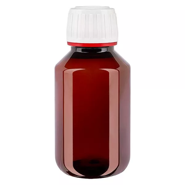 PET Flasche 100ml mit weiß/rotem Verschluss Originalitätsverschluss PET Flasche 100ml mit weiß/rotem Verschluss Originalitätsverschluss