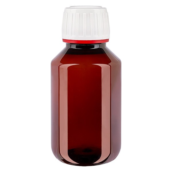 PET Flasche 100ml mit weiß/rotem Verschluss Originalitätsverschluss