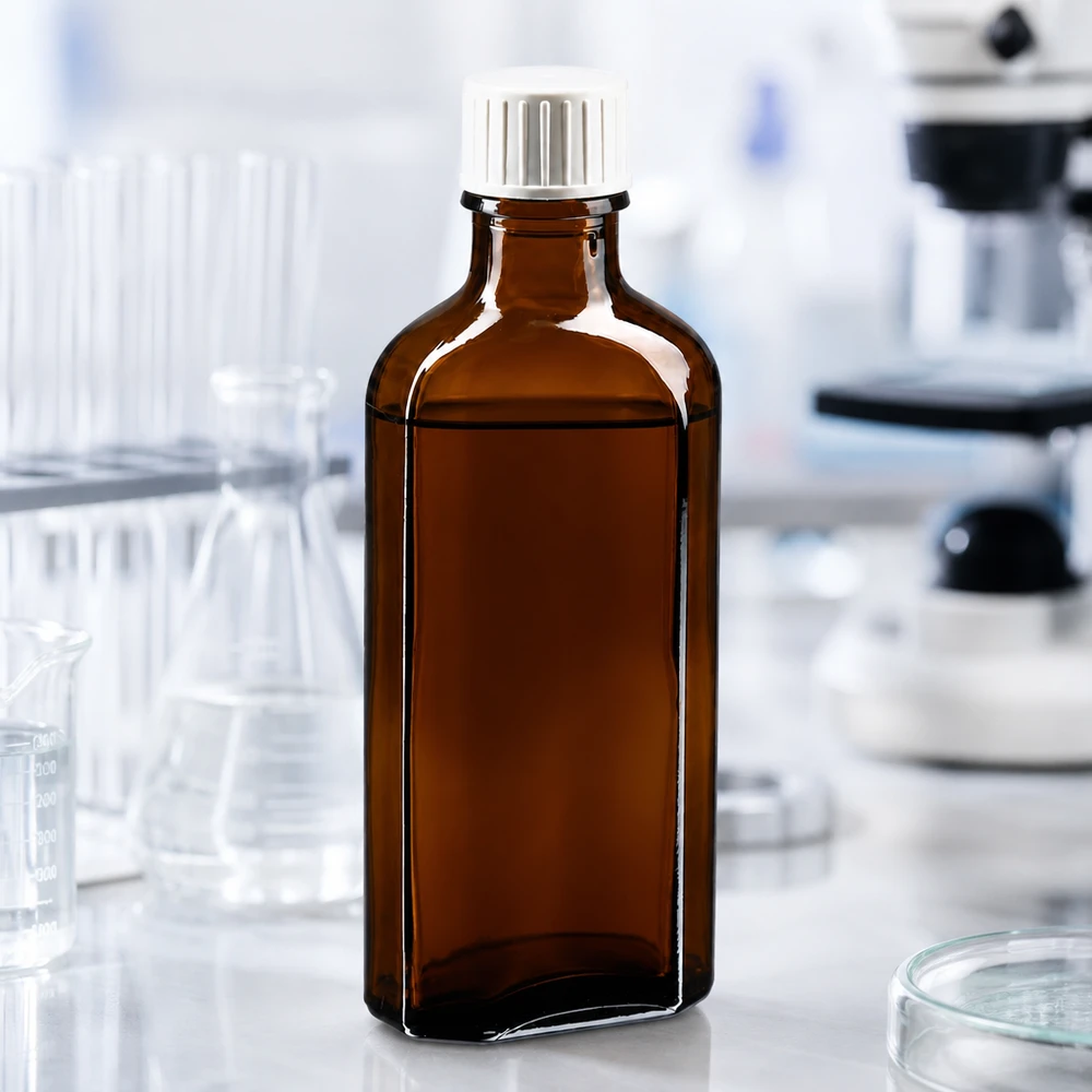 Quadratische Apothekerflasche 100 ml braun mit kindersicherem Schraubverschluss
