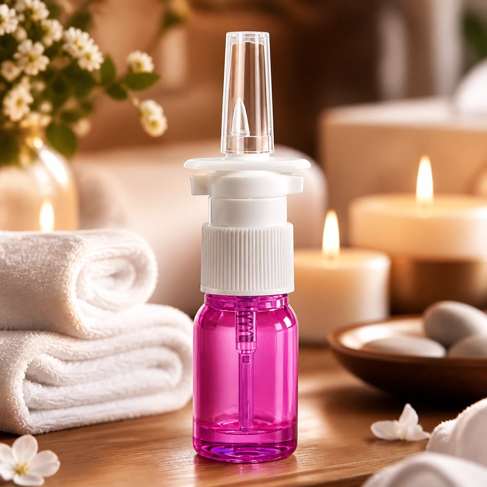 5ml Nasensprayflasche weiß/transparent Standard PurpleLine UT18/5 Moderne 5ml Nasensprayflasche in trendigem Violett mit zuverlässigem Pumpsprühsystem