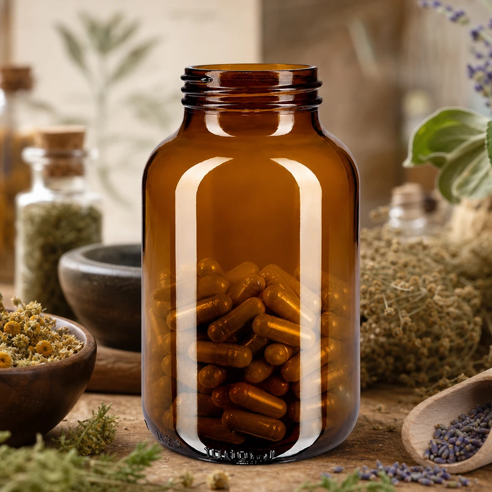 Braunglas Weithalsflasche 1000ml ideal für Kapseln Tabletten und pharmazeutische Produkte