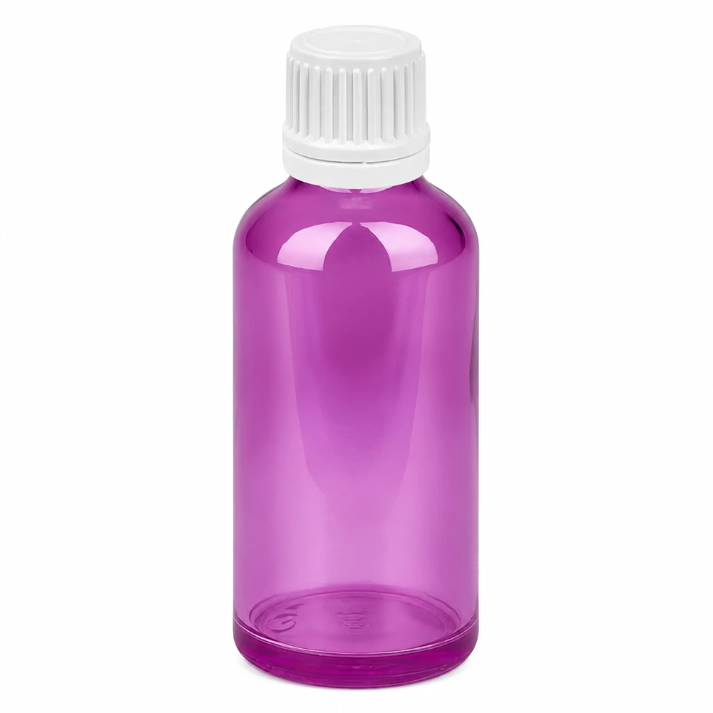 50ml Flasche 11mm Schraubverschluss weiss Originalität Schraubverschlusserschluss PurpleLine UT18/50 Hochwertige Glasflasche 50ml in Purple Line Optik für pharmazeutische Anwendungen