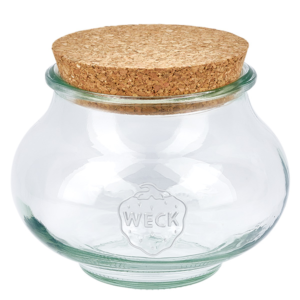 560ml Schmuckglas WECK RR80 mit Korken natur WECK Schmuckglas 560ml RR80 mit Naturkorken Deckel Vorratsglas Einmachglas Glasbehälter mit Korkdeckel