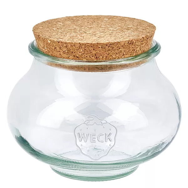 WECK Schmuckglas 560ml RR80 mit Naturkorken Deckel Vorratsglas Einmachglas Glasbehälter mit Korkdeckel