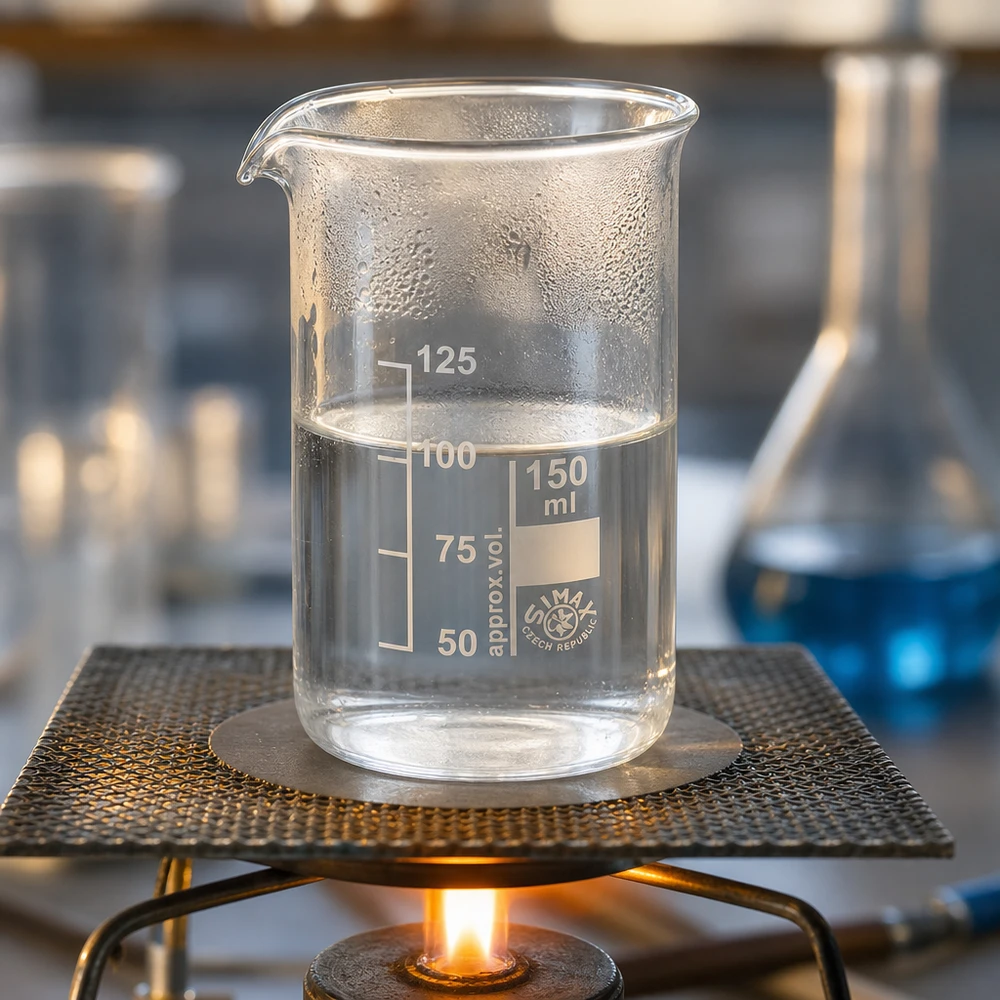 Becherglas 150ml Borosilikatglas, hohe Form Zylindrisches Becherglas 150ml hohe Form mit Ausguss auf Dreifuß mit offener Flamme