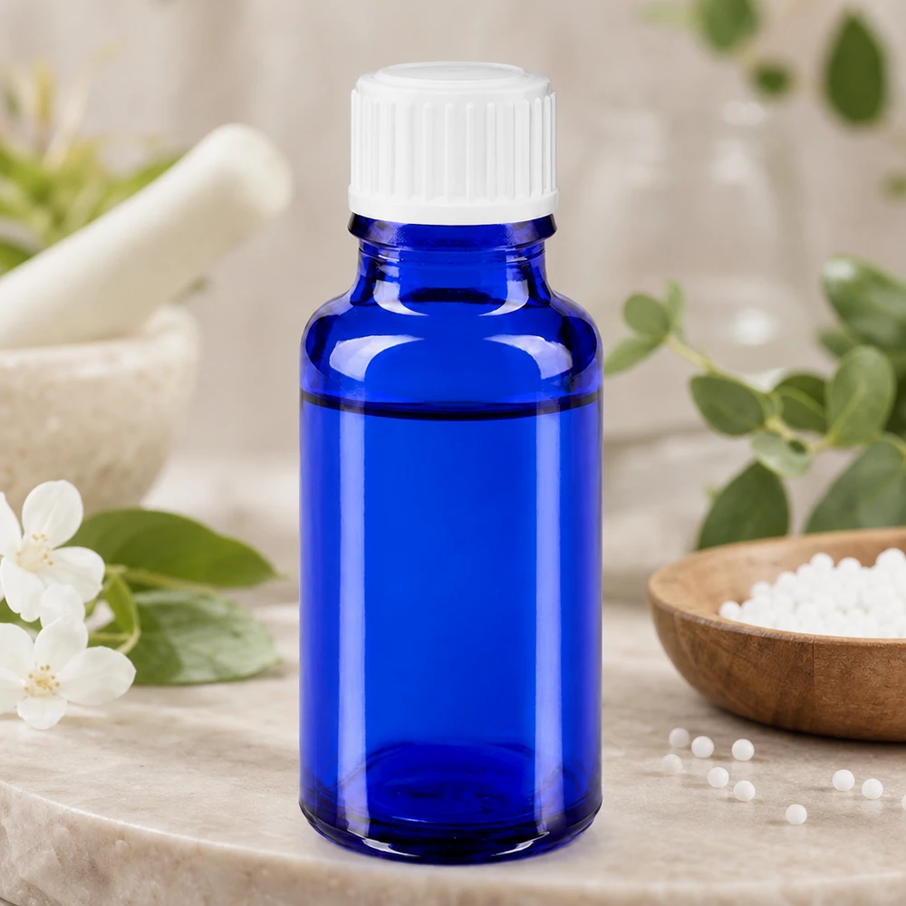 Apothekenflasche blau 20ml Schraubverschluss weiß Standard Zylindrische blaue Apothekerflasche 20ml für Tinkturen und Essenzen mit kindersicherem Verschluss