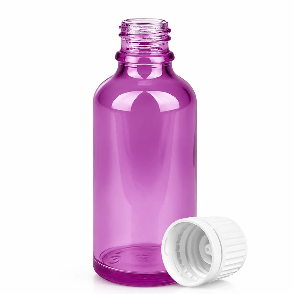 50ml Flasche 11mm Schraubverschluss weiss Originalität Schraubverschlusserschluss PurpleLine UT18/50 50ml Braunglasflasche in Lila mit kindersicherem Verschluss für Naturkosmetik Herstellung