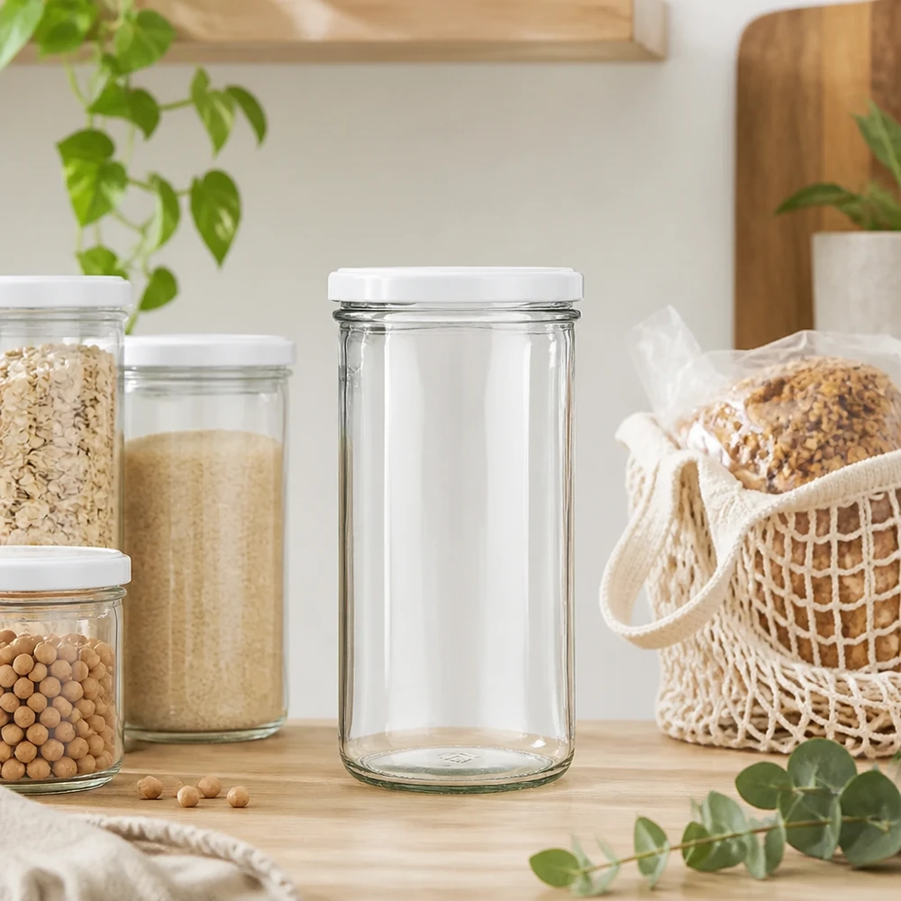 277ml Sturzglas mit BasicSeal Deckel weiß UNiTWIST 277ml Sturzglas leer mit weißem Deckel in moderner Küche - stilvolle Aufbewahrung für Vorräte und Meal Prep
