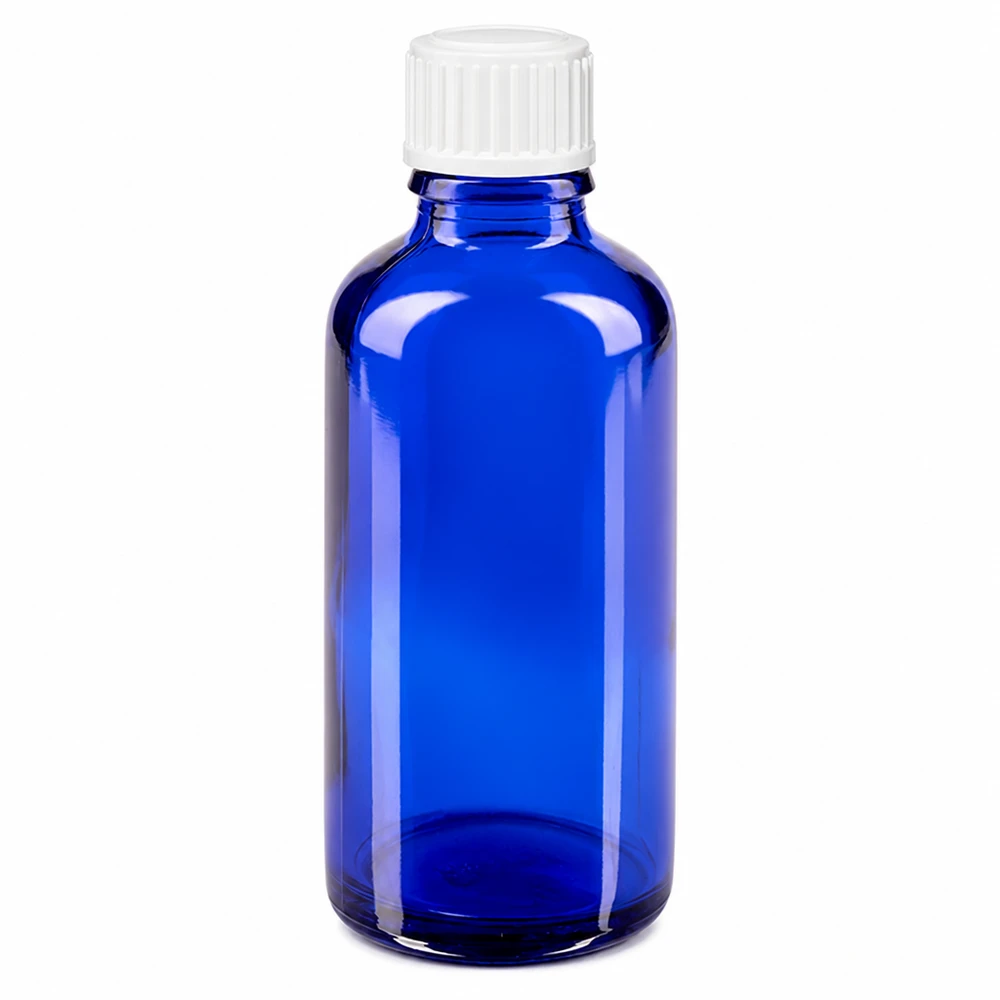Apothekenflasche blau 50ml Schraubverschluss weiß Standard Blaue Glasflasche 50ml Apothekerformat mit weißem Standardverschluss