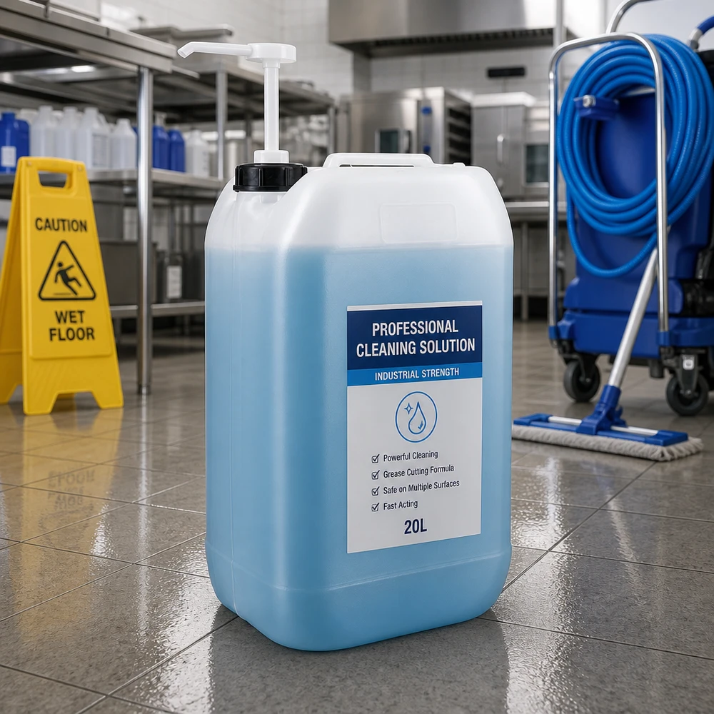 15L Reinigungsmittelkanister mit Dosierpumpe für professionellen Einsatz in Gastronomie und Industrie