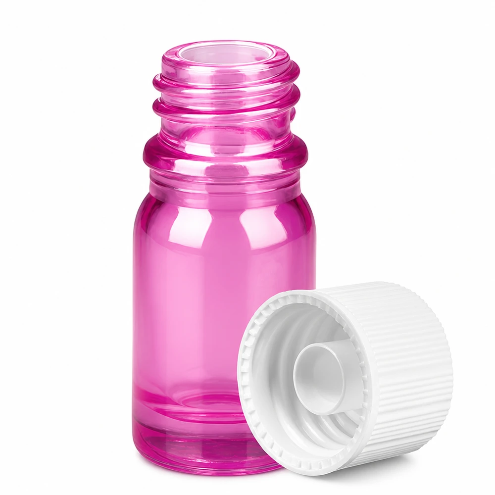 5ml Flasche 11mm Schraubverschluss weiss Standard PurpleLine UT18/5 Handliche Mini-Glasflasche transparent-lila mit weißer Kappe für Aromatherapie und Naturkosmetik
