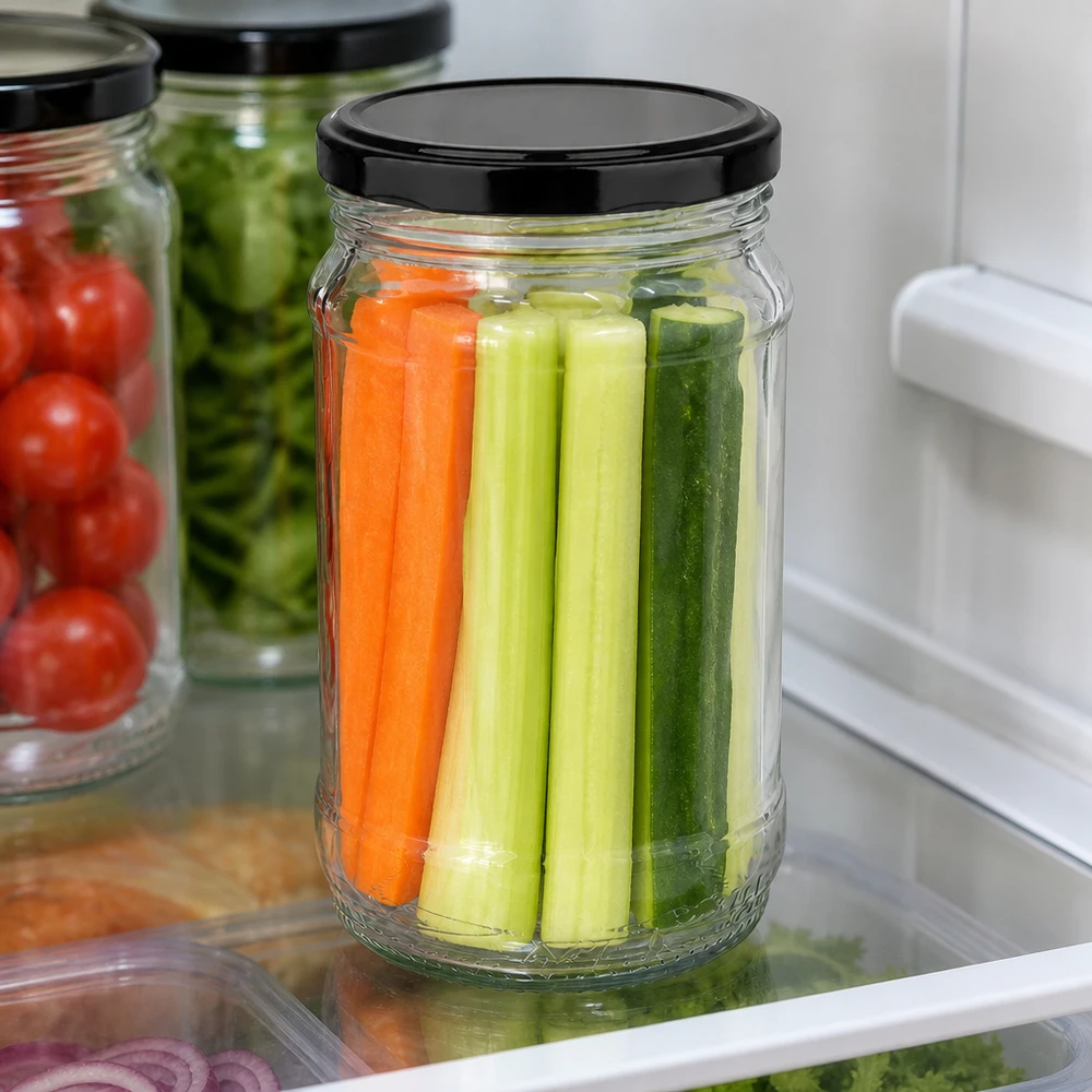 370ml Rundglas + BasicSeal schwarz UNiTWIST Glasvorratsbehälter 370ml mit schwarzem Twist-Off Deckel BasicSeal für gesunde Snacks und Meal Prep