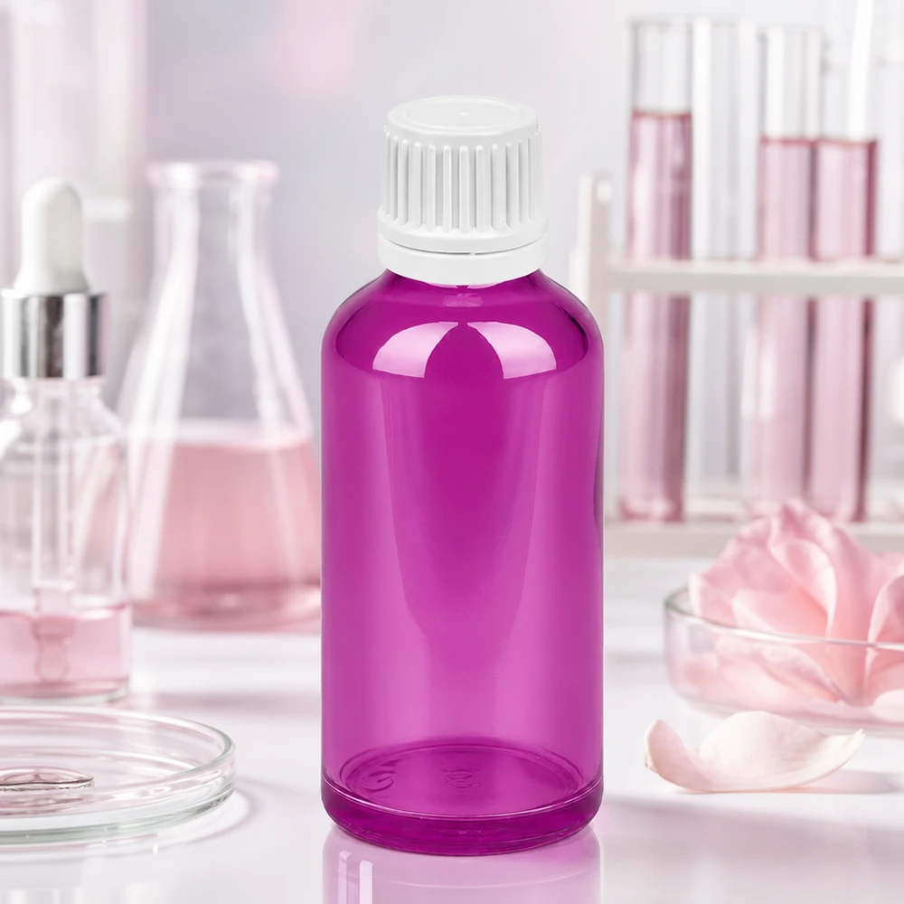 50ml Flasche 11mm Schraubverschluss weiss Originalität Schraubverschlusserschluss PurpleLine UT18/50 Kleine 50ml Glasflasche in trendigem Purpur für präzise Dosierung von Flüssigkeiten